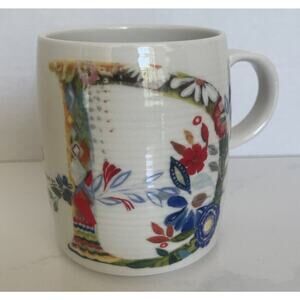 Anthropologie Starla Halfmann Ceramic Floral Monogram D‎ Coffee Mug/Cup 14 Fl Oz